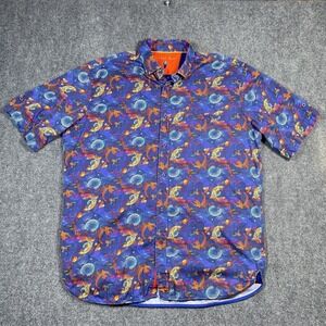 Viscont Shirt Mens Medium Abstract Print Short‎ Sleeve Button Up Multicolor Blue